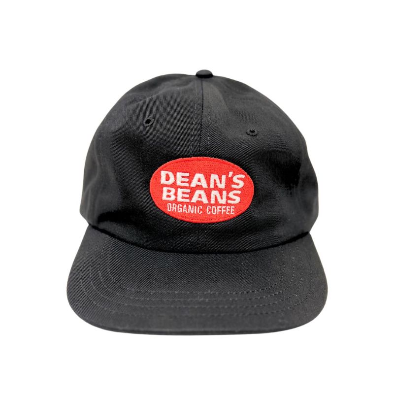 a black hat features the red oval dean's beans logo