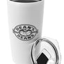 The logo side of the mug with the lid off