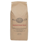 a 5 pound bag of Dean’s Bean’s Organic coffee labeled “Hazelnut Dream Decaf”