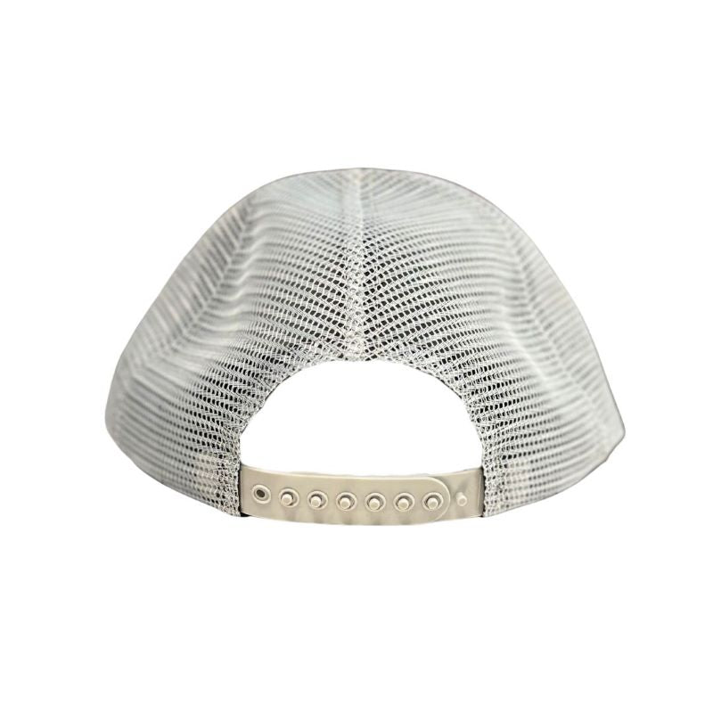 the back of a trucker hat showing gray mesh