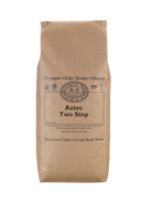 A 5 pound bag of Dean’s Bean’s Organic coffee labeled “Aztec Two Step”
