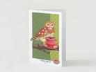 A greeting card  decorated with Birds, Desserts, and Coffee