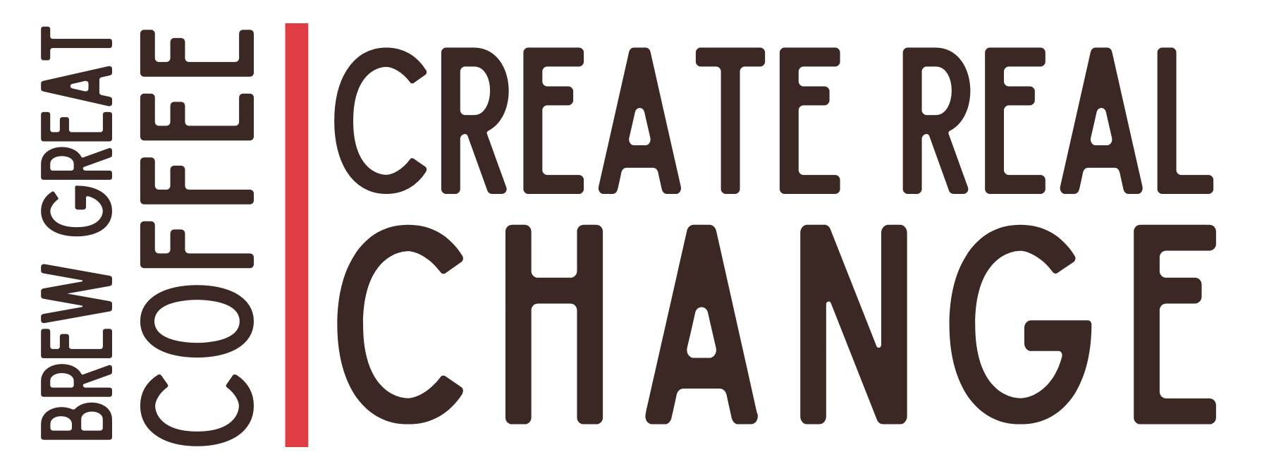 Logo with text 'Brew Great Coffee' and 'Create Real Change' on a white background