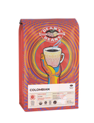 The front of a 16 ounce bag of Dean’s Bean’s Organic coffee labeled “Colombian”