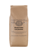 A 5 pound bag of Dean’s Bean’s Organic coffee labeled “Guatemalan Los Jovenes”