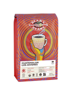 The front of a 16 ounce bag of Dean’s Bean’s Organic coffee labeled “Guatemalan Los Jovenes”