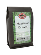 The front of a 16 ounce bag of Dean’s Bean’s Organic coffee labeled “Hazelnut Dream”