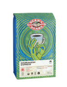 The front of a 16 ounce bag of Dean’s Bean’s Organic coffee labeled "Marrakesh Express”