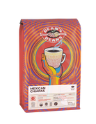 The front of a 16 ounce bag of Dean’s Bean’s Organic coffee labeled “Mexican Chiapas”