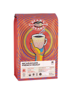 The front of a 16 ounce bag of Dean’s Bean’s Organic coffee labeled “Nicaraguan French Roast”