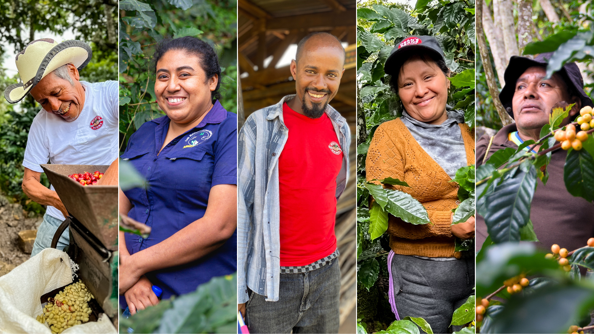 Collage of five coffee farmers