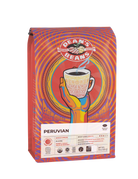 The front of a 16 ounce bag of Dean’s Bean’s Organic coffee labeled “Peruvian Carbon Neutral Coffee”