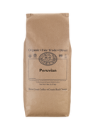 A 5 pound bag of Dean’s Bean’s Organic coffee labeled “Peruvian Carbon Neutral Coffee”