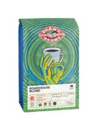The front of a 16 ounce bag of Dean’s Bean’s Organic coffee labeled “Roadhouse”