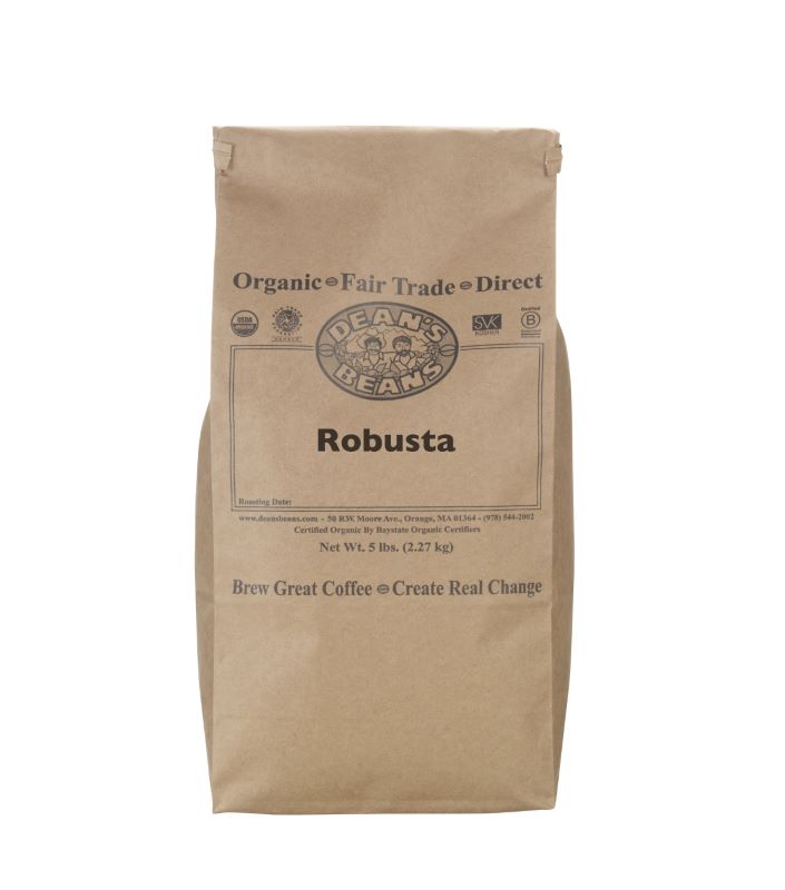 a 5 pound bag labeled Robusta