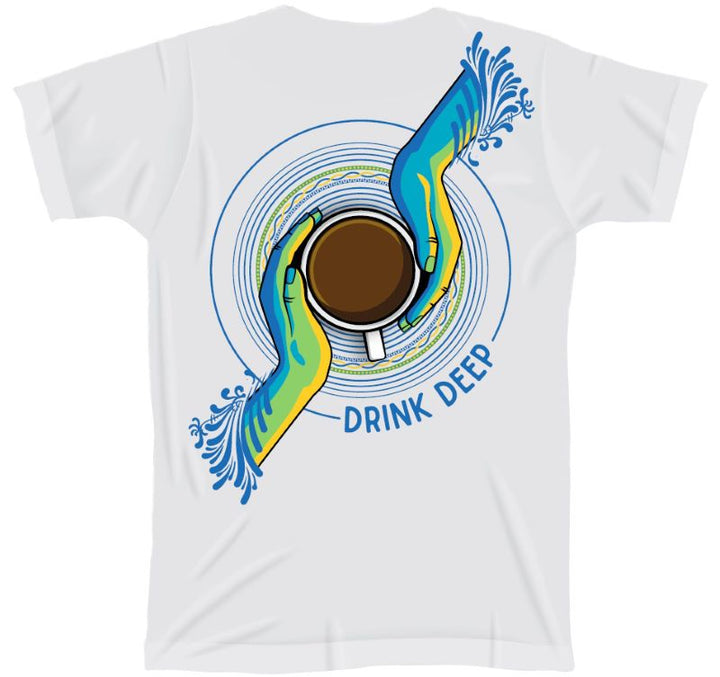 White T-Shirt with "Drink Deep" Logo Back