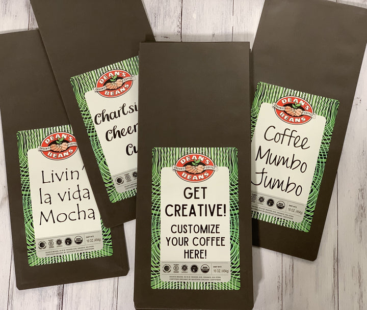Examples of custom coffee bag designs with several different fonts